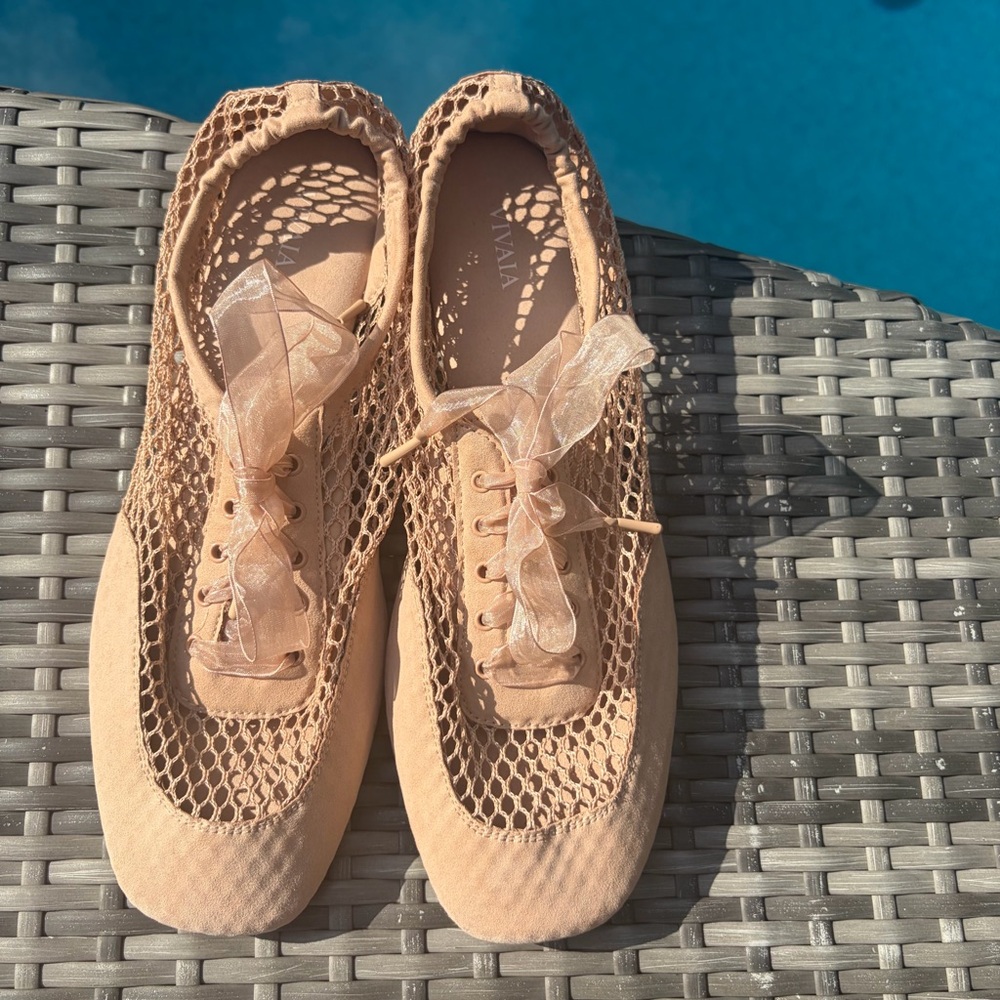 VIVAIA Square-Toe Lace-Up Sneakerina (Cristina) size 10.5 Mesh Tan - Picture 2 of 12
